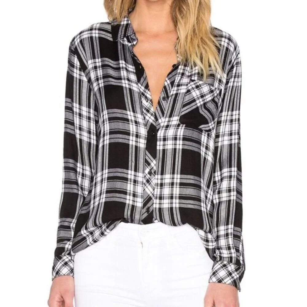 Rails Hunter Button Down Plaid Shirt Black and White Women's Size XS